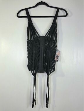 NWT COQUETTE DARQUE SHEER STRIPED MESH BUSTIER GARTER.